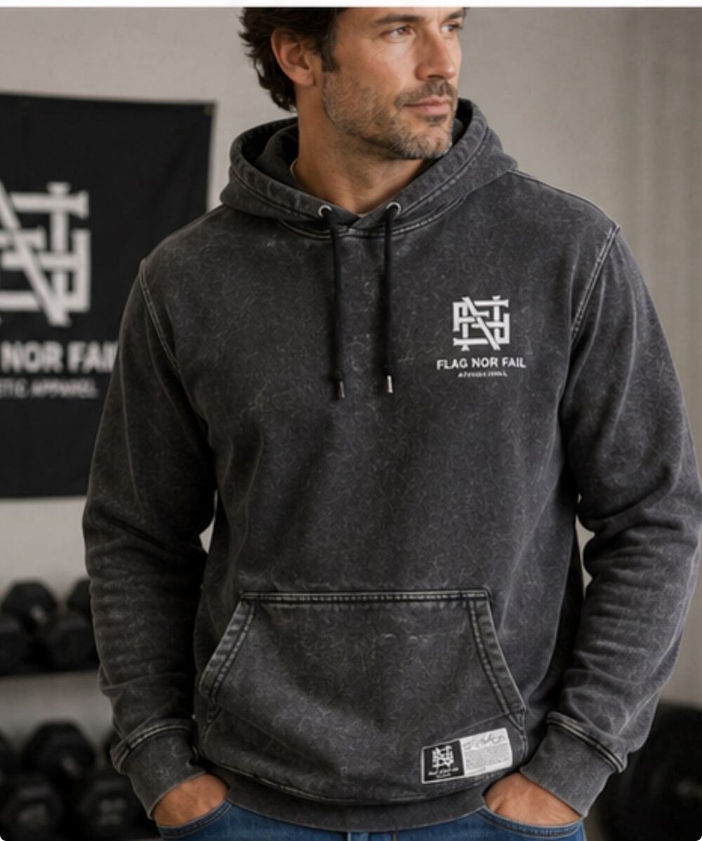 Flag Nor Fail Mineral Wash Hoodie Black Pullover Heavyweight Men’s Large